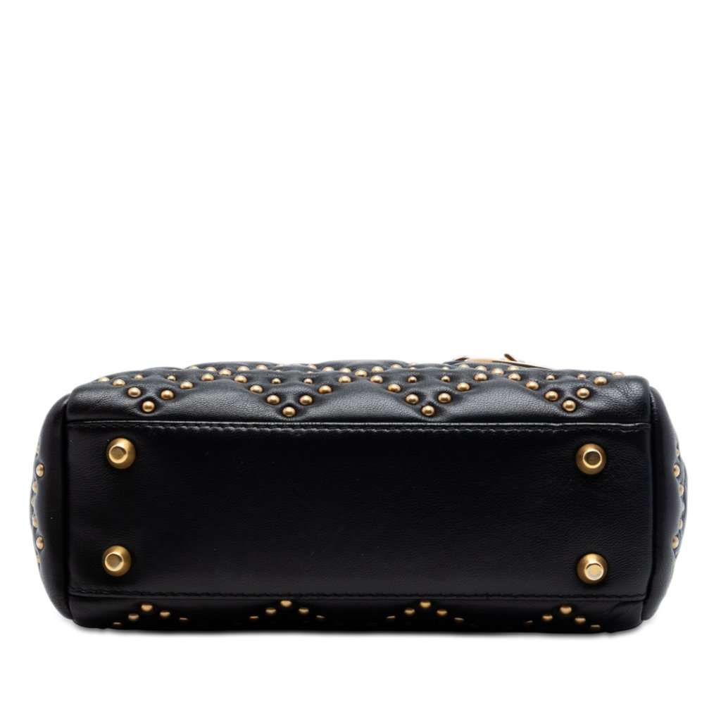 Dior Mini Lambskin Cannage Studded Supple Lady Dior Black Leather Very good condition - Inside View