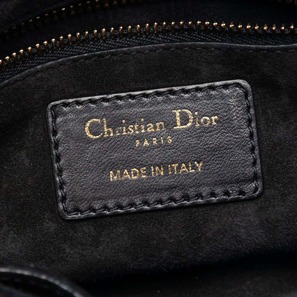 Dior Mini Lambskin Cannage Studded Supple Lady Dior Black Leather Very good condition - Box View