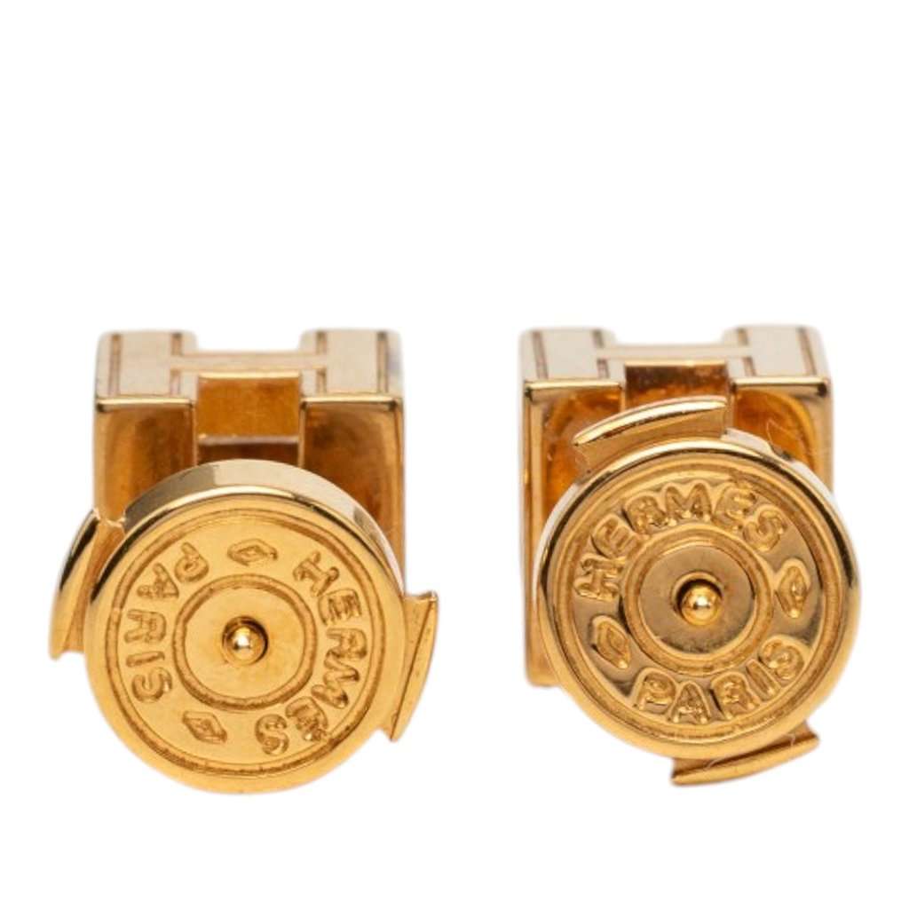 Hermès Gold Plated Enamel Cage dH Cube Earrings Gold Metal Very good condition - Back View