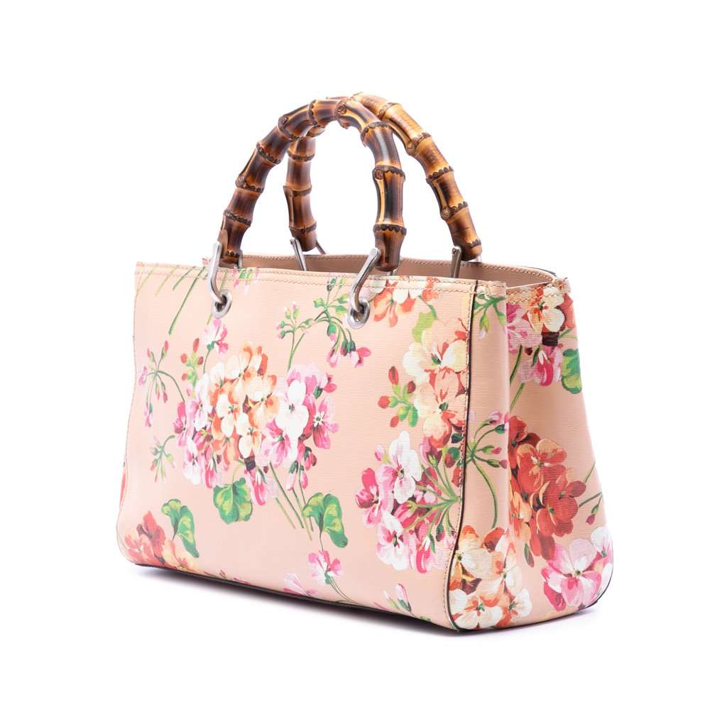 Gucci Medium Calfskin Blooms Bamboo Shopper Satchel Pink Leather Very good - Back View