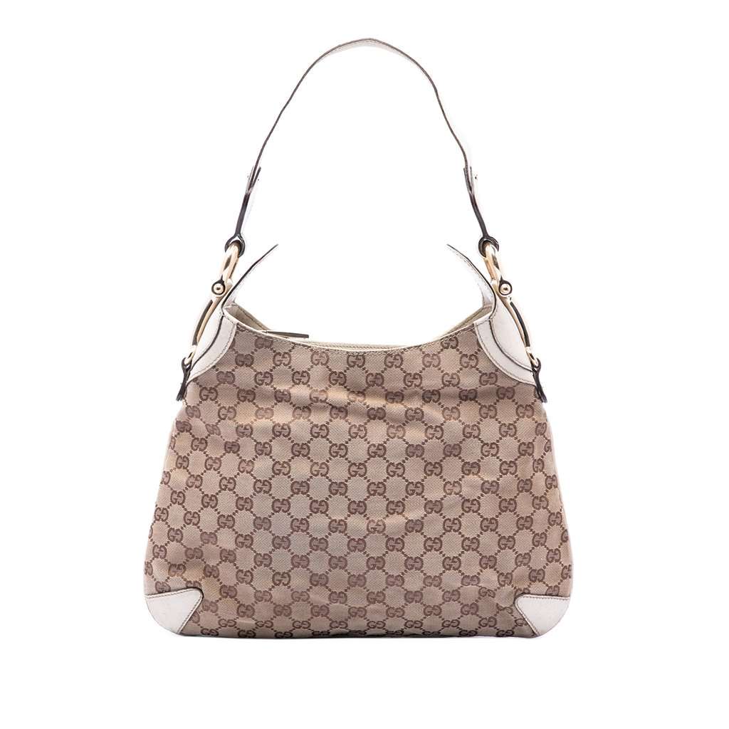 Gucci GG Canvas Horsebit Creole Hobo Bag Beige Very good - Front View