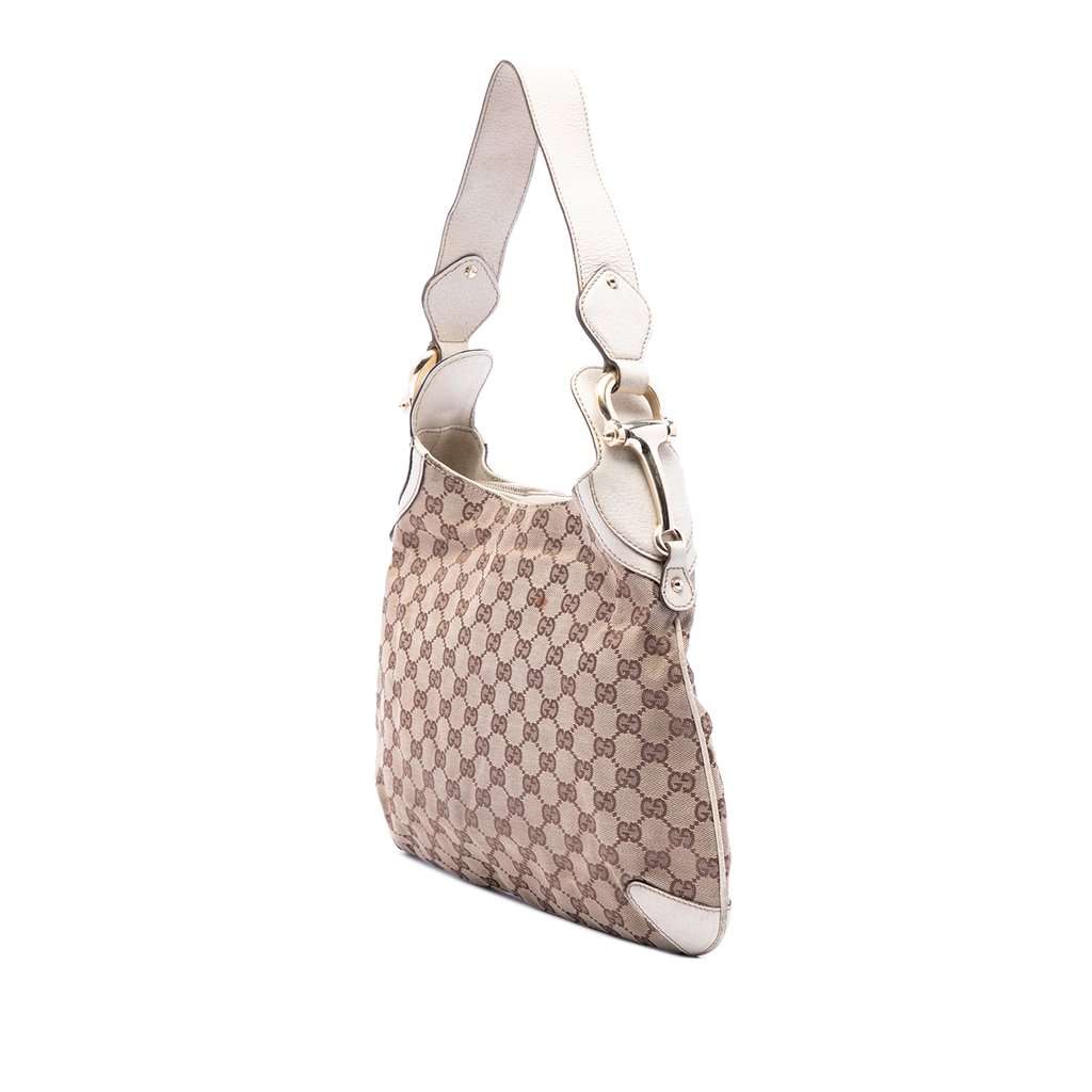 Gucci GG Canvas Horsebit Creole Hobo Bag Beige Very good - Back View