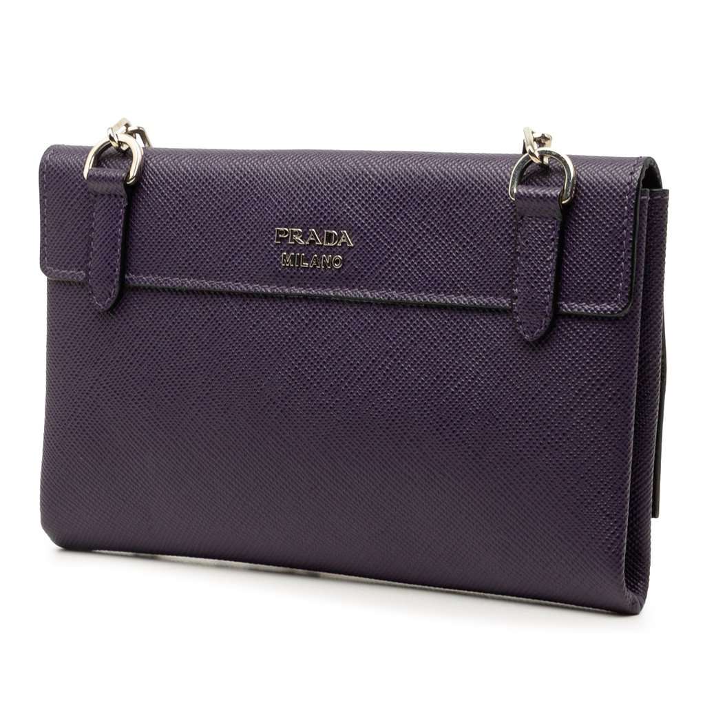 Prada Saffiano Cuir Twist Lock Chain Flap Purple Leather Very good - Back View