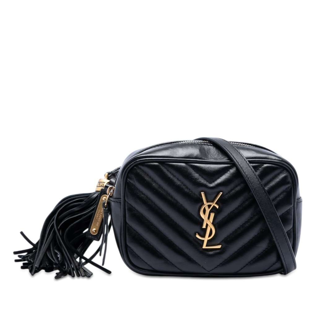 Saint Laurent Mini Matelasse Calfskin Monogram Lou Tassel Camera Bag Black Leather Very good condition - Front View