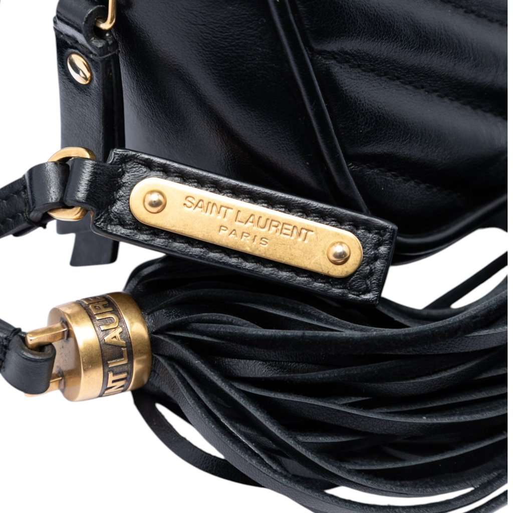 Saint Laurent Mini Matelasse Calfskin Monogram Lou Tassel Camera Bag Black Leather Very good condition - Box View