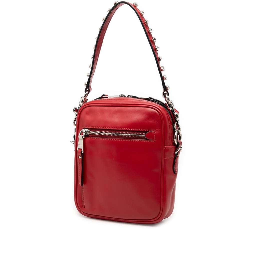 Miu Miu Vitello Soft Crystal Embellished Solitaire Camera Bag Red Leather Very good condition - Back View