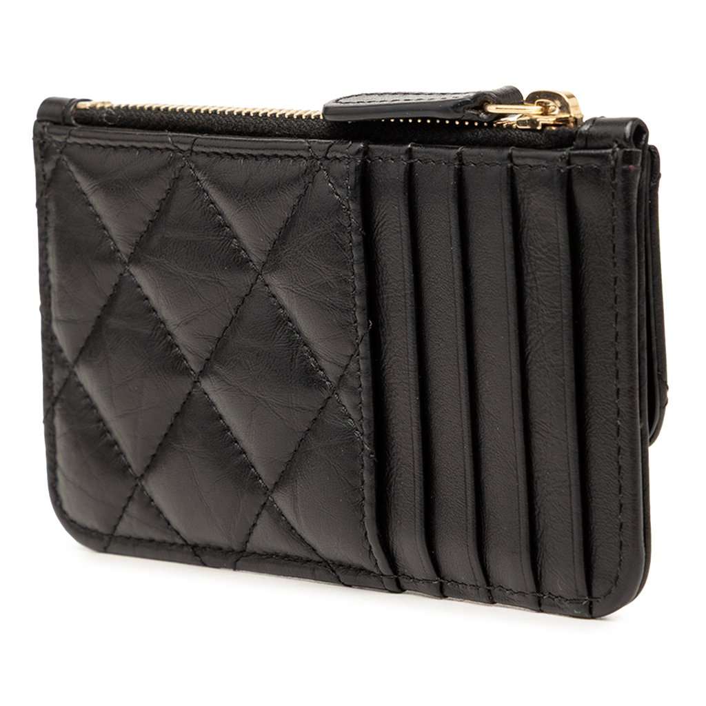 Chanel Quilted Aged Calfskin Reissue 2.55 Flap Card Holder Black Leather Very good - Back View