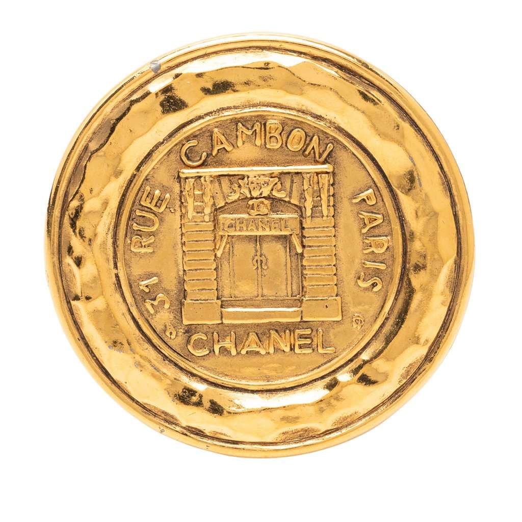 Chanel Gold Plated 31 Rue Cambon Medallion Pin Brooch Gold Metal Very good - Front View