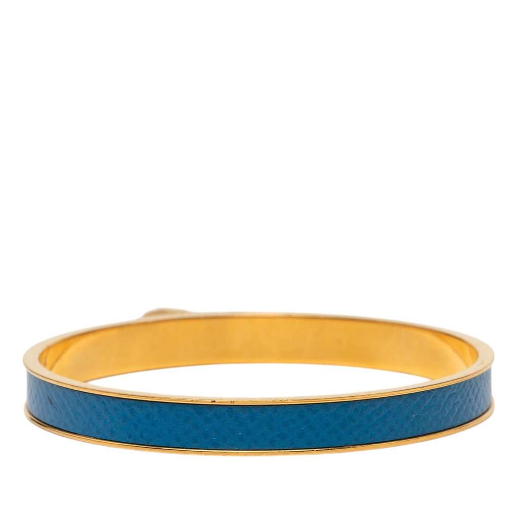 Hermès Gold Plated Courchevel Kelly Cadena Lock Bangle Bracelet Blue Leather Very good - Inside View