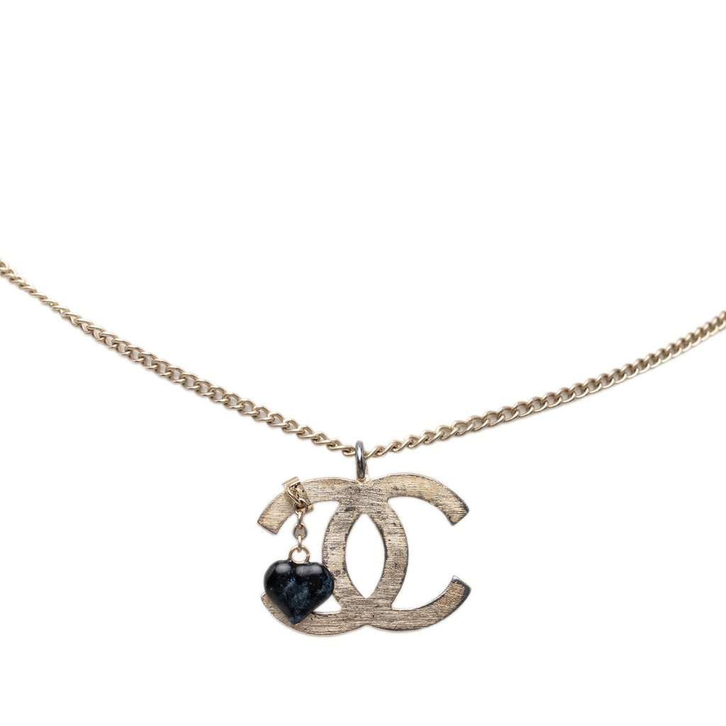 Chanel CC Gold Plated Resin Heart Pendant Necklace Gold Metal Very good - Back View