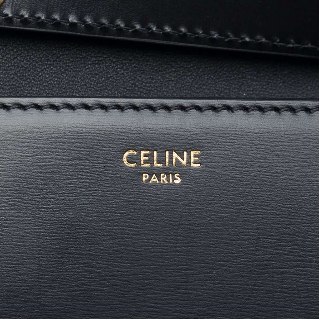 Celine Shiny Calfskin Strass Triomphe Trapeze Shoulder Bag Black Leather Very good condition - Box View