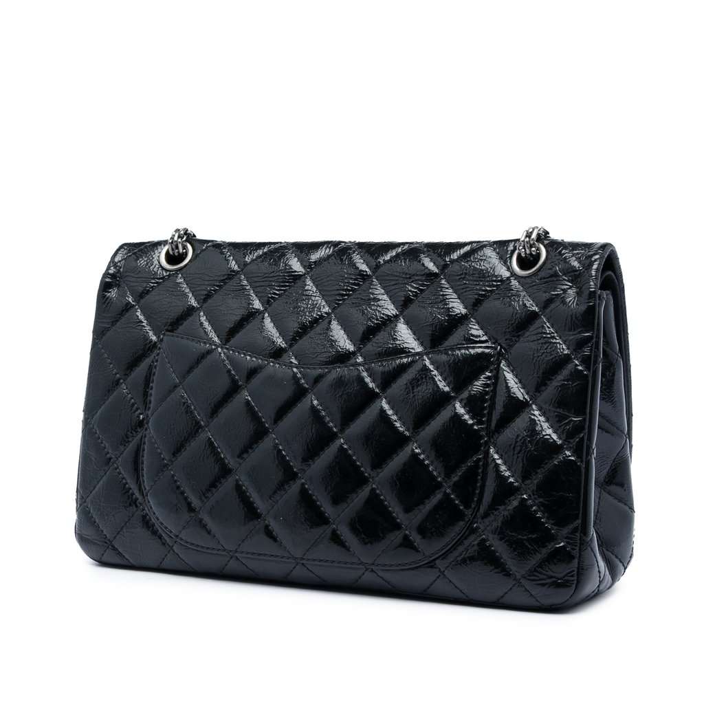 Chanel Quilted Crinkled Patent Reissue 2.55 Double Flap 227 Black Leather Very good condition - Back View