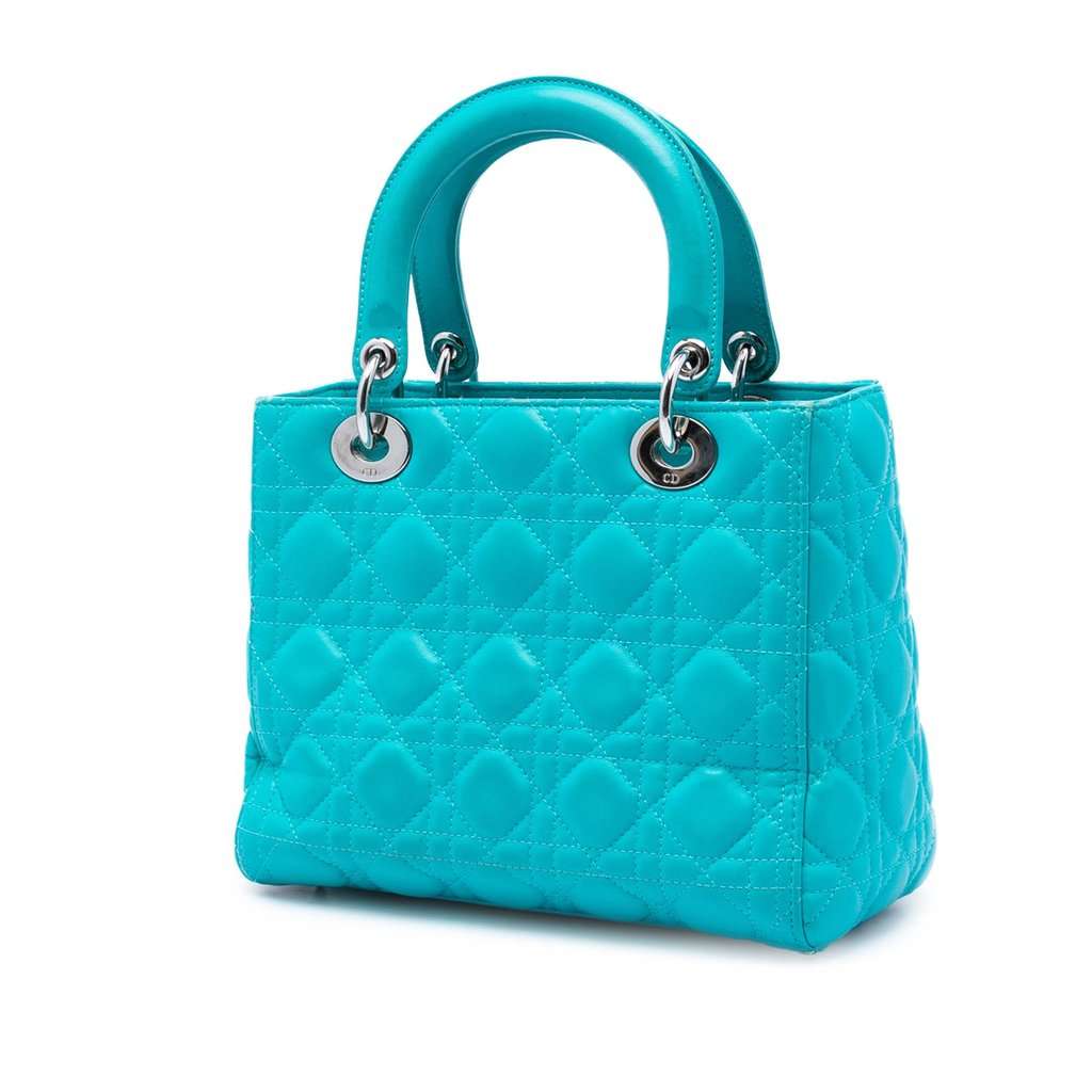 Dior Medium Lambskin Cannage Lady Dior Blue Leather Very good - Back View