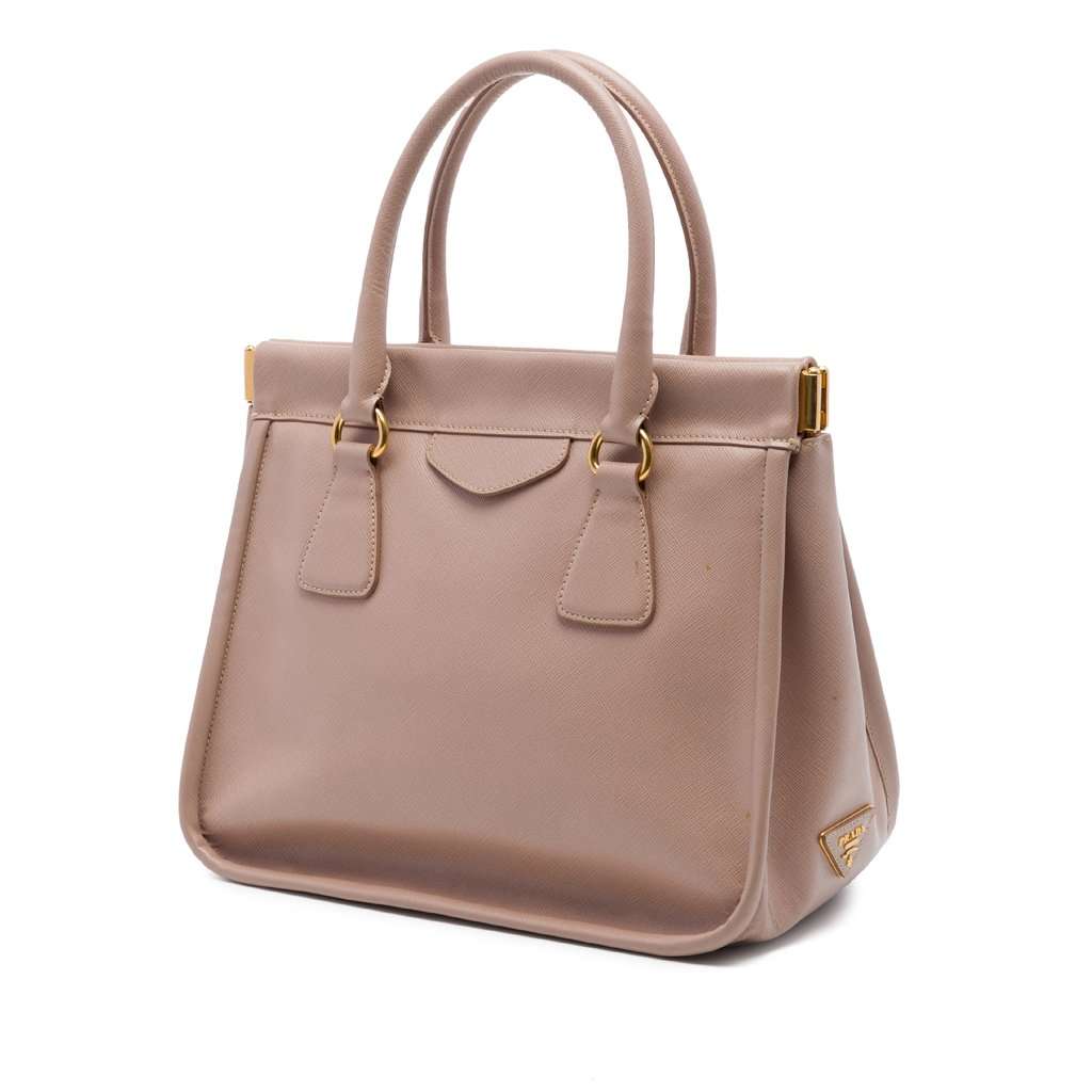 Prada Saffiano Lucido Top Handle Frame Tote Brown Leather Very good - Back View