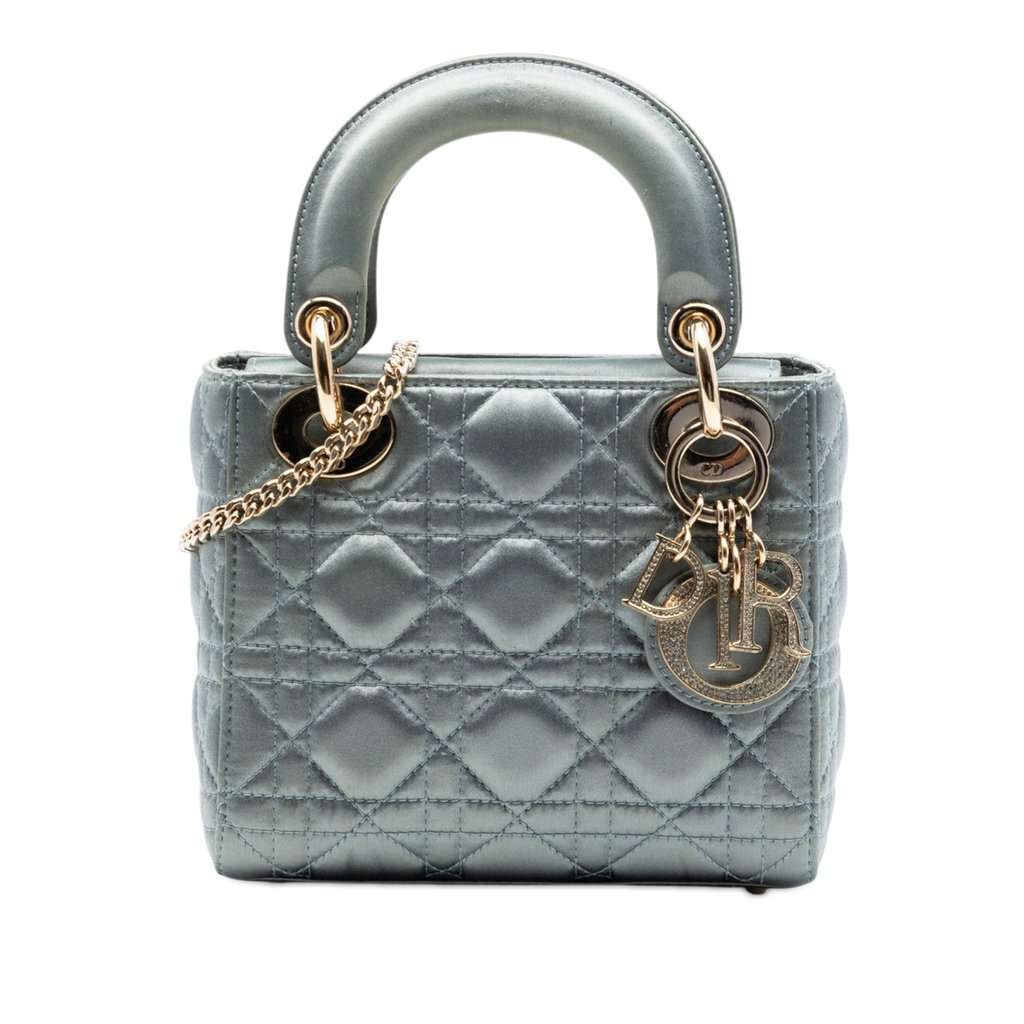 Dior Mini Satin Cannage Swarovski Crystal Lady Dior Grey Very good condition - Front View