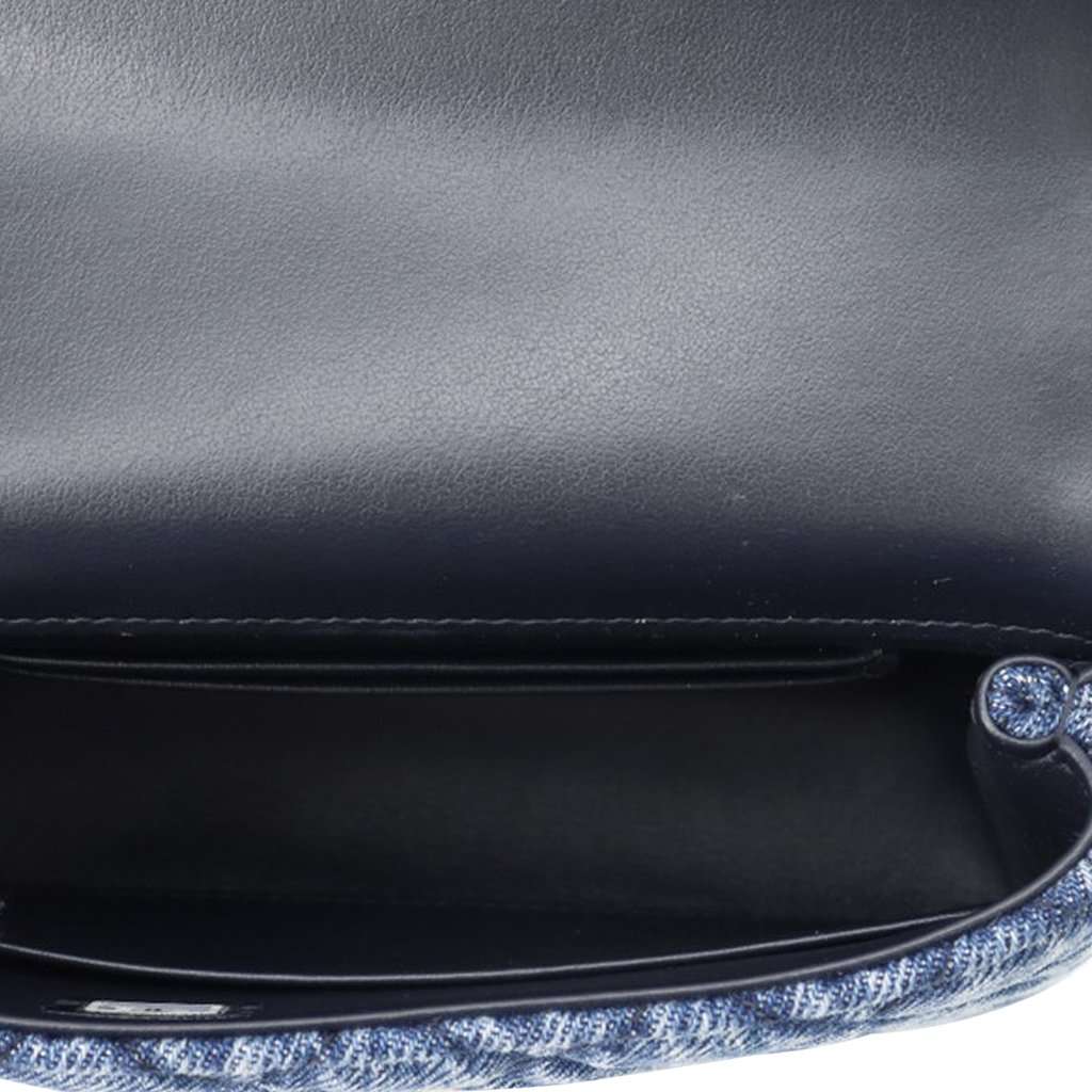 Chanel Extra Mini Quilted Washed Denim Coco Top Handle Bag Blue Very good condition - Model View