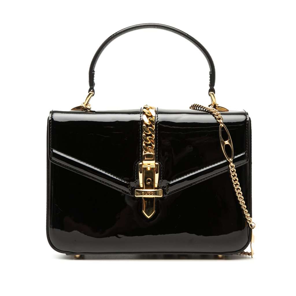 Gucci Mini Patent Sylvie 1969 Top Handle Bag Black Leather Very good - Front View