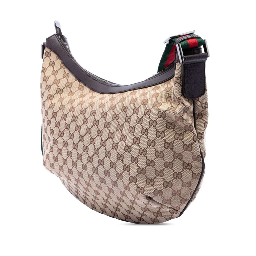 Gucci GG Canvas Web Half Moon Crossbody Beige Very good condition - Back View