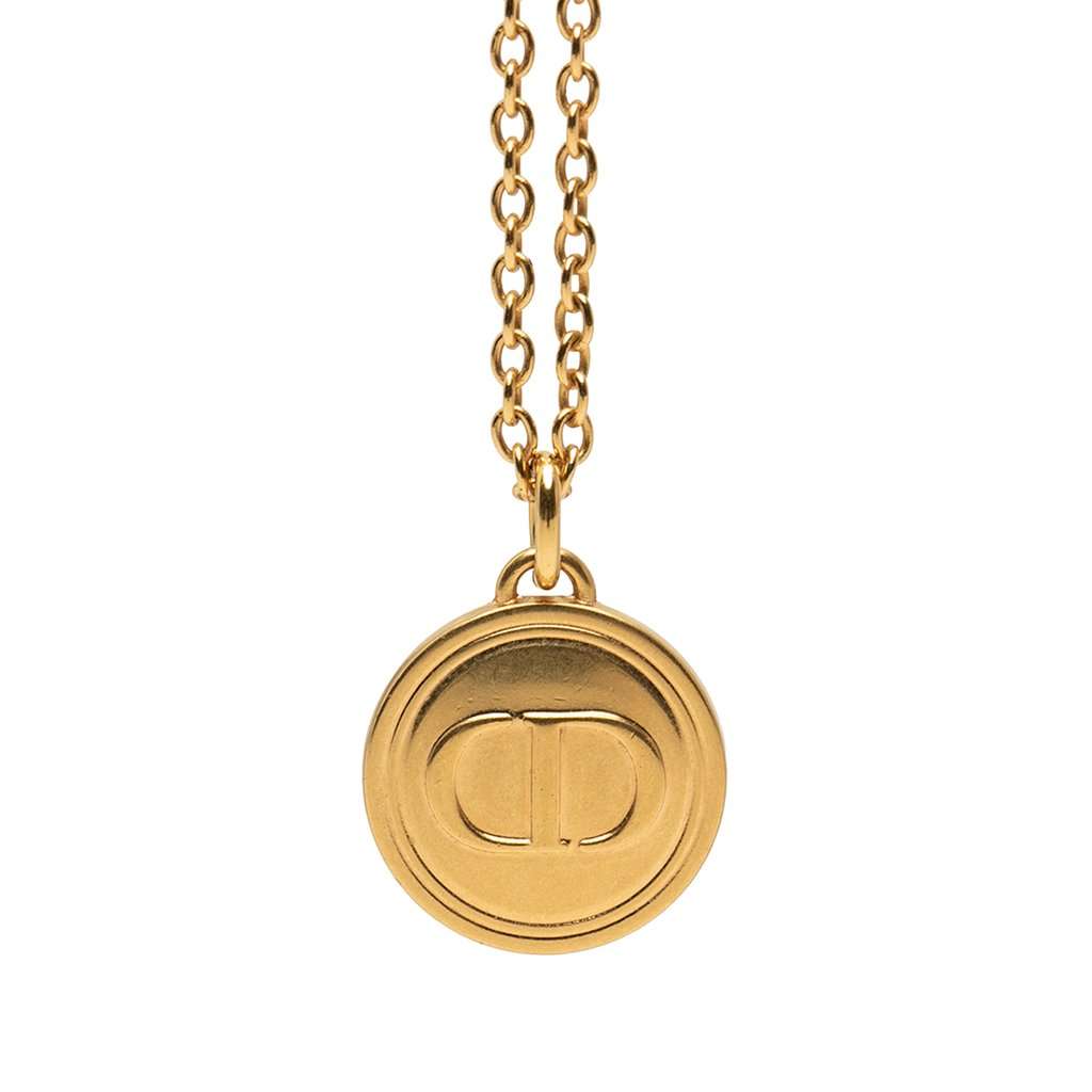 Dior Gold Plated CD Logo Round Pendant Necklace Gold Metal Very good condition - Back View