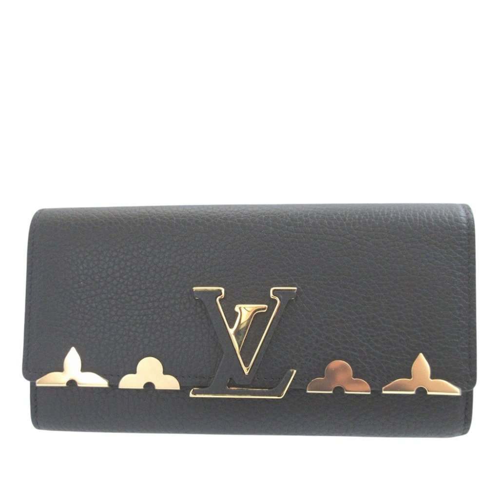 Louis Vuitton Taurillon Capucines Flower Long Wallet Black Leather Very good - Front View