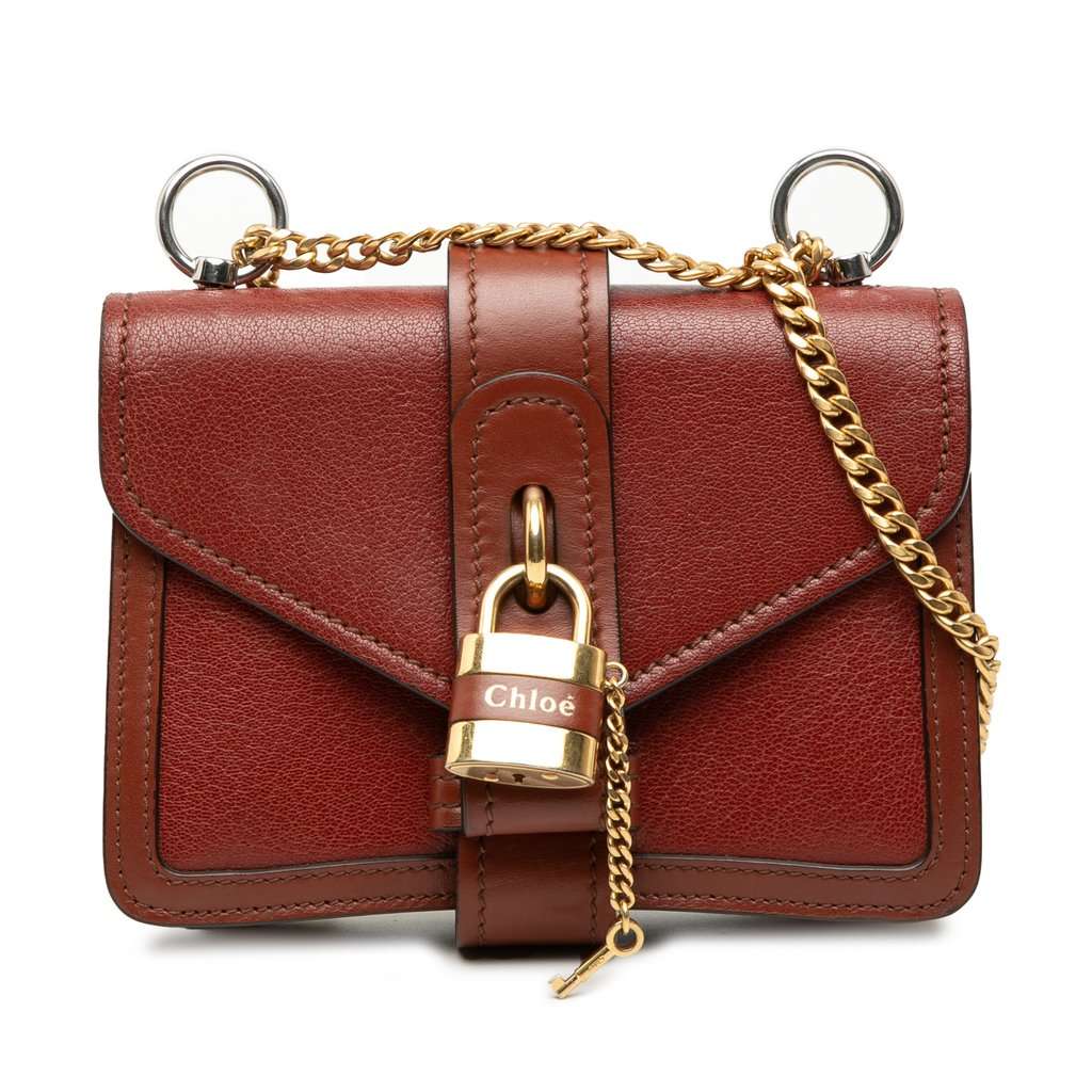 Chloé Mini Leather Aby Lock Chain Flap Brown Leather Very good condition - Front View