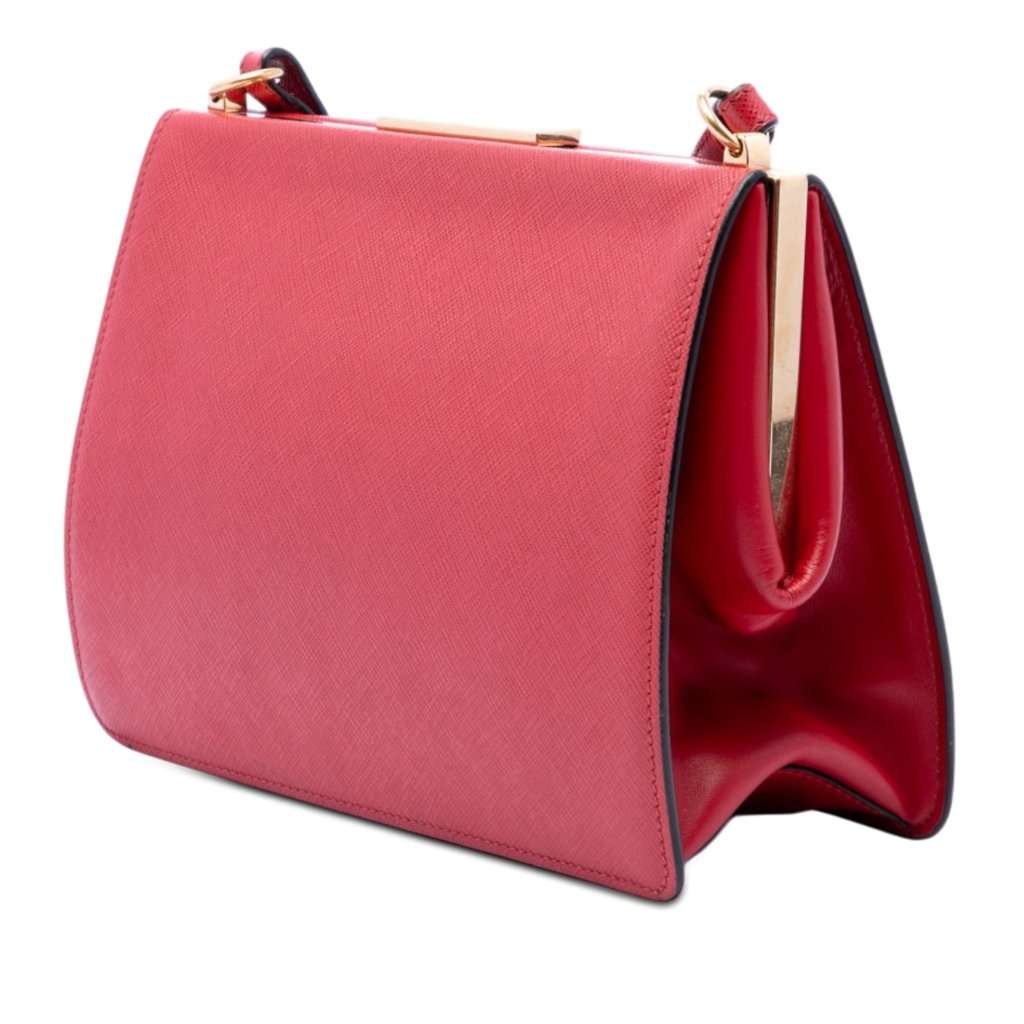 Prada Saffiano and City Calf Light Frame Crossbody Red Leather Very good - Back View