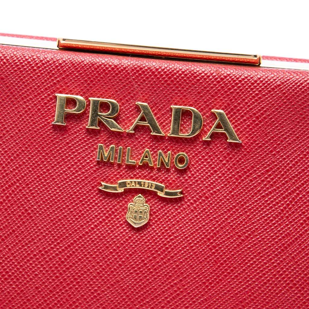 Prada Saffiano and City Calf Light Frame Crossbody Red Leather Very good - Box View