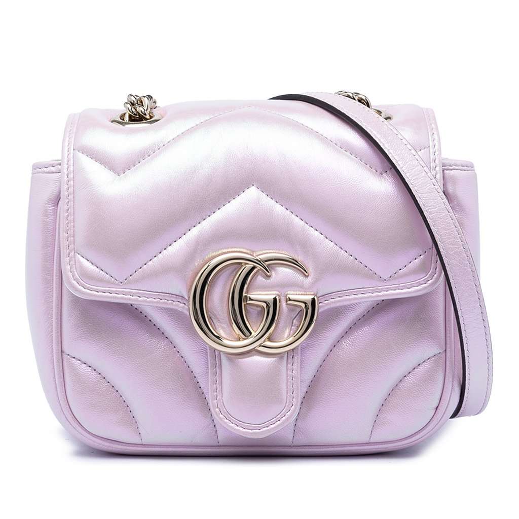 Gucci Mini GG Marmont Matelasse Iridescent Calfskin Flap Crossbody Purple Leather Very good condition - Front View