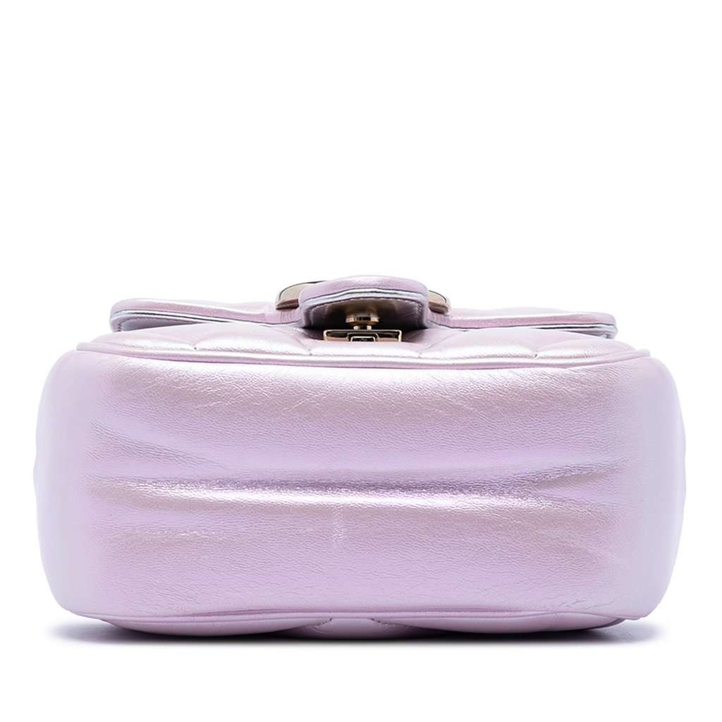 Gucci Mini GG Marmont Matelasse Iridescent Calfskin Flap Crossbody Purple Leather Very good condition - Inside View