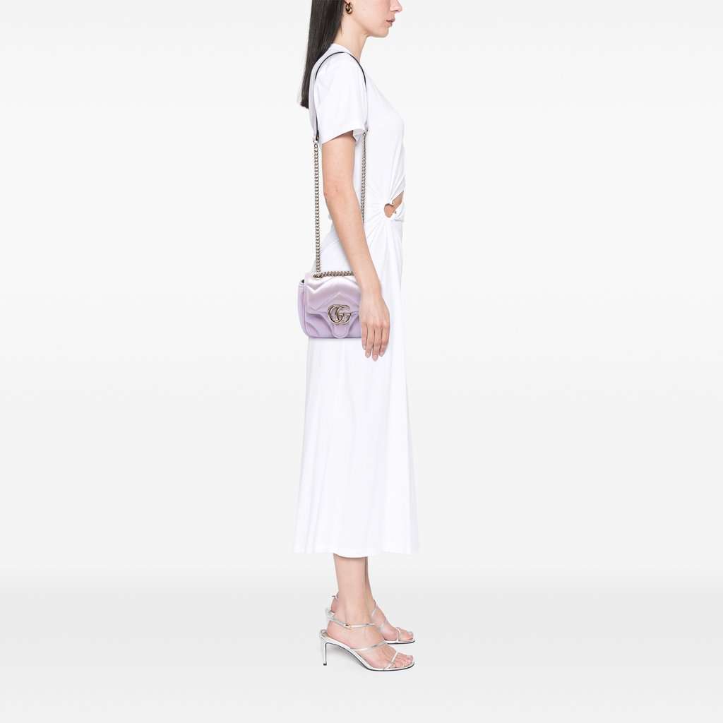 Gucci Mini GG Marmont Matelasse Iridescent Calfskin Flap Crossbody Purple Leather Very good condition - Box View