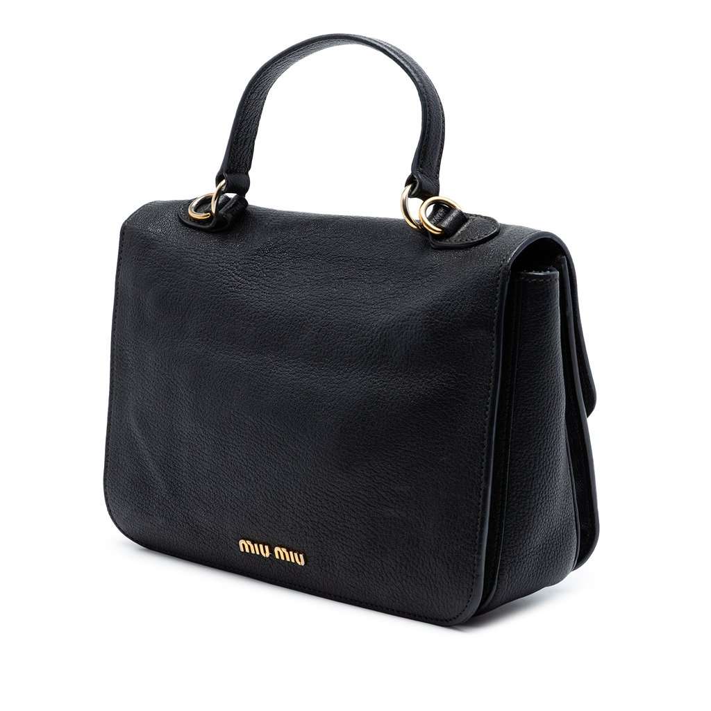 Miu Miu Goatskin Madras Flap Satchel Black Leather Very good condition - Back View