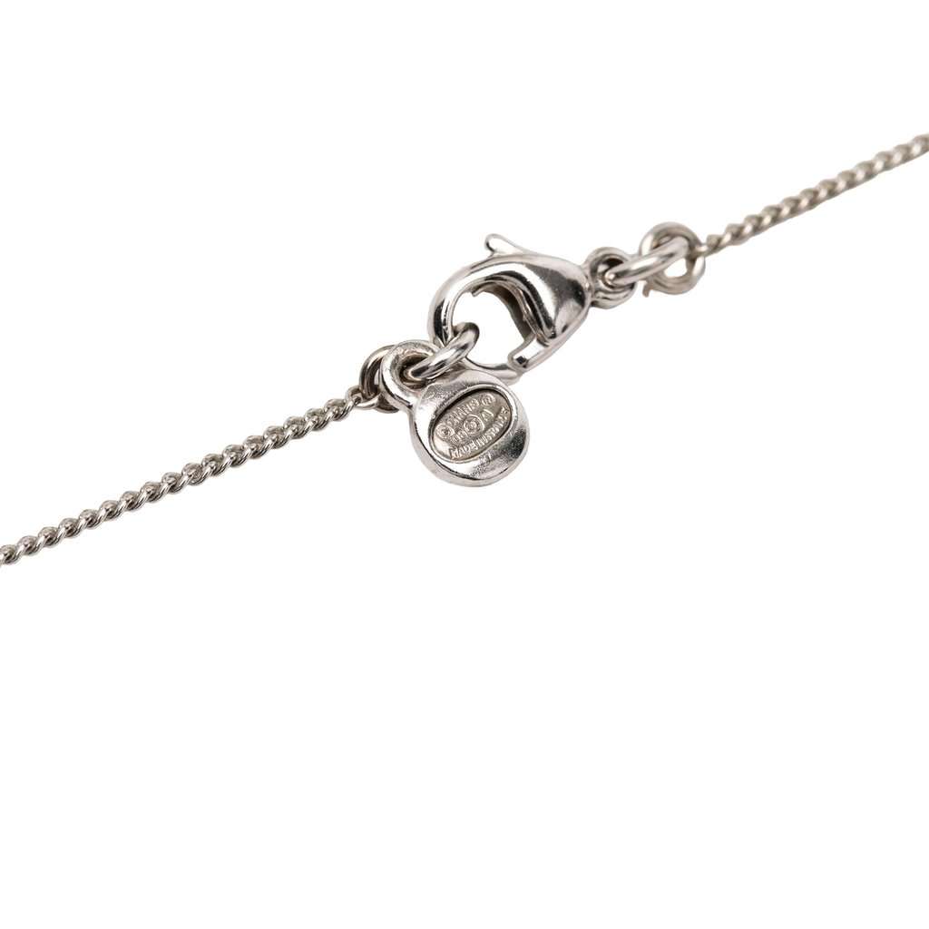 Chanel CC Brass Strass Clover Pendant Necklace Silver Metal Very good - Model View