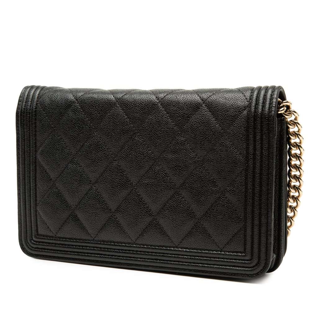 Chanel Quilted Caviar Boy Wallet on Chain Black Leather Very good - Back View