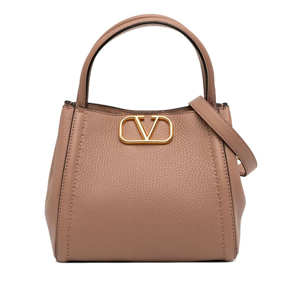 Valentino Small Grainy Calfskin Alltime Satchel Brown Leather Very good - Front View