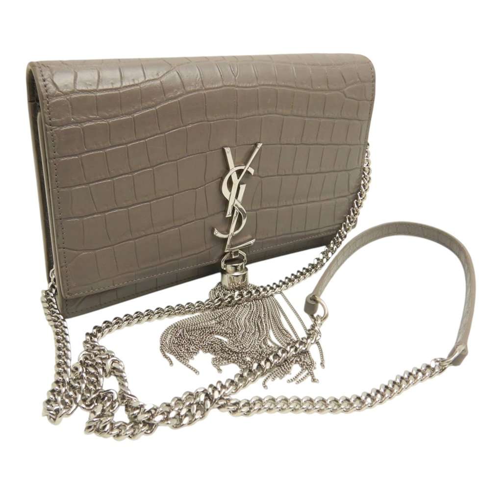 Saint Laurent Small Croc Embossed Leather Monogram Kate Tassel Crossbody Brown Leather Very good condition - Back View