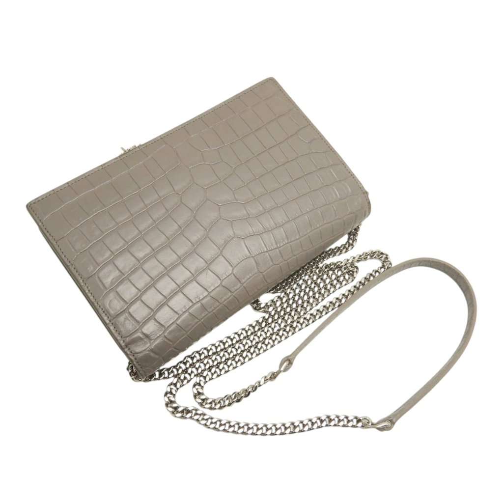 Saint Laurent Small Croc Embossed Leather Monogram Kate Tassel Crossbody Brown Leather Very good condition - Inside View