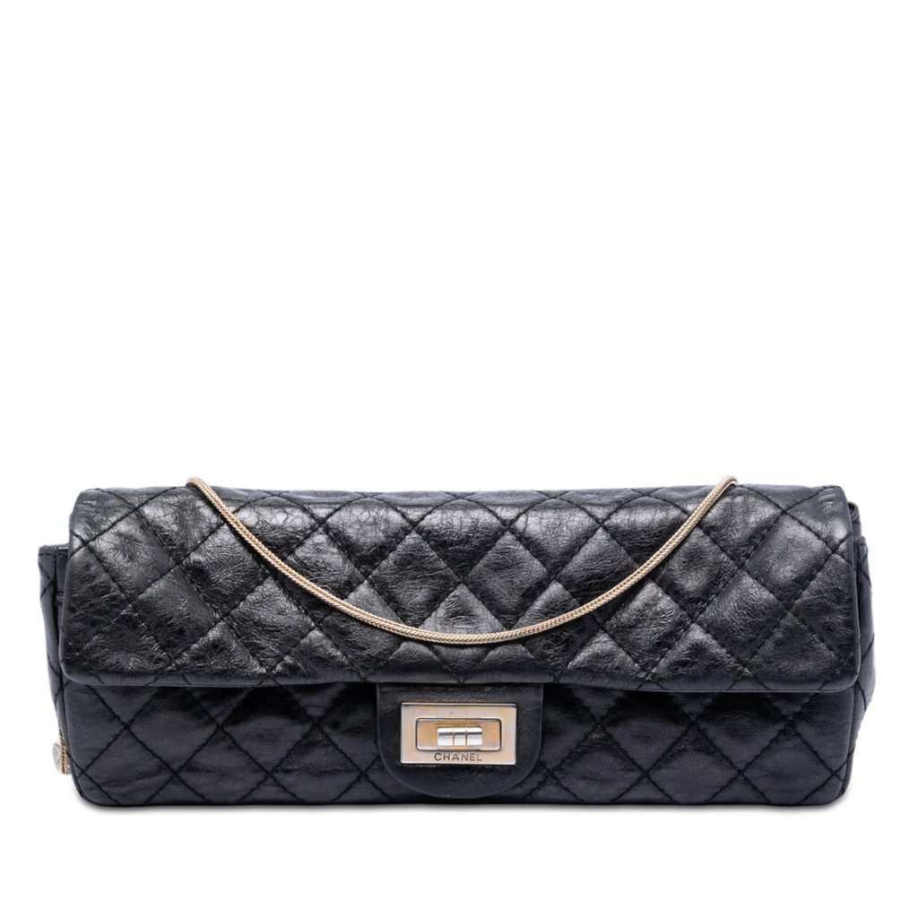 Chanel Quilted Glazed Calfskin Reissue 2.55 East West Flap Black Leather Very good condition - Front View