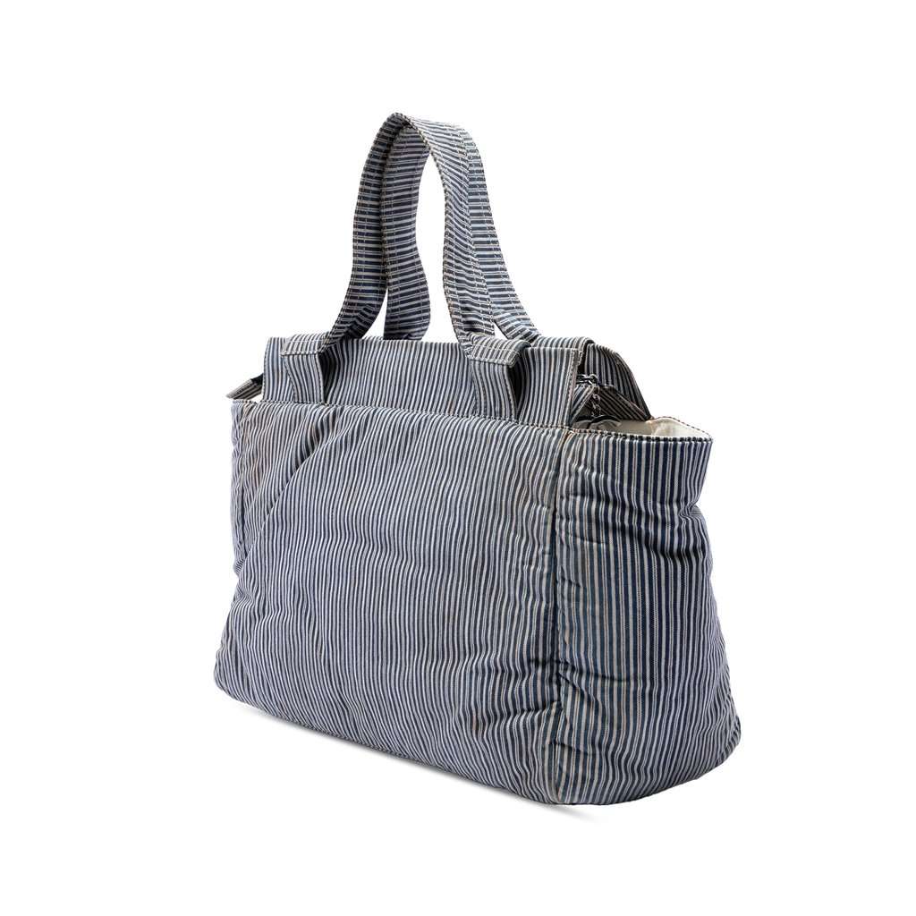 Chanel CC Striped Canvas Shopper Tote Blue Very good - Back View