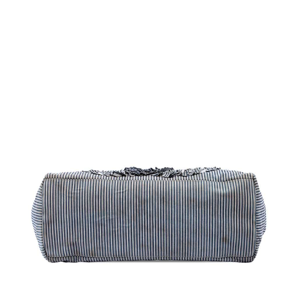 Chanel CC Striped Canvas Shopper Tote Blue Very good - Inside View