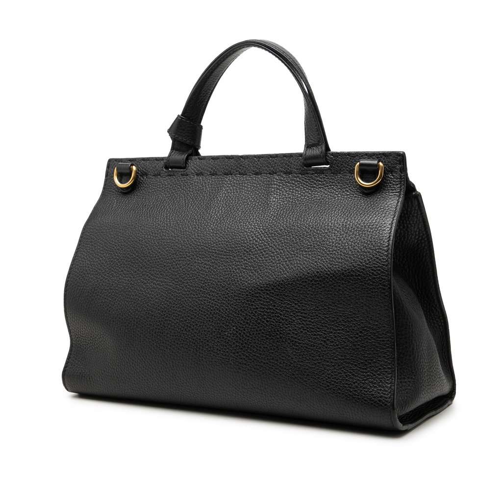 Gucci Small GG Marmont Grained Calfskin Top Handle Satchel Black Leather Very good - Back View