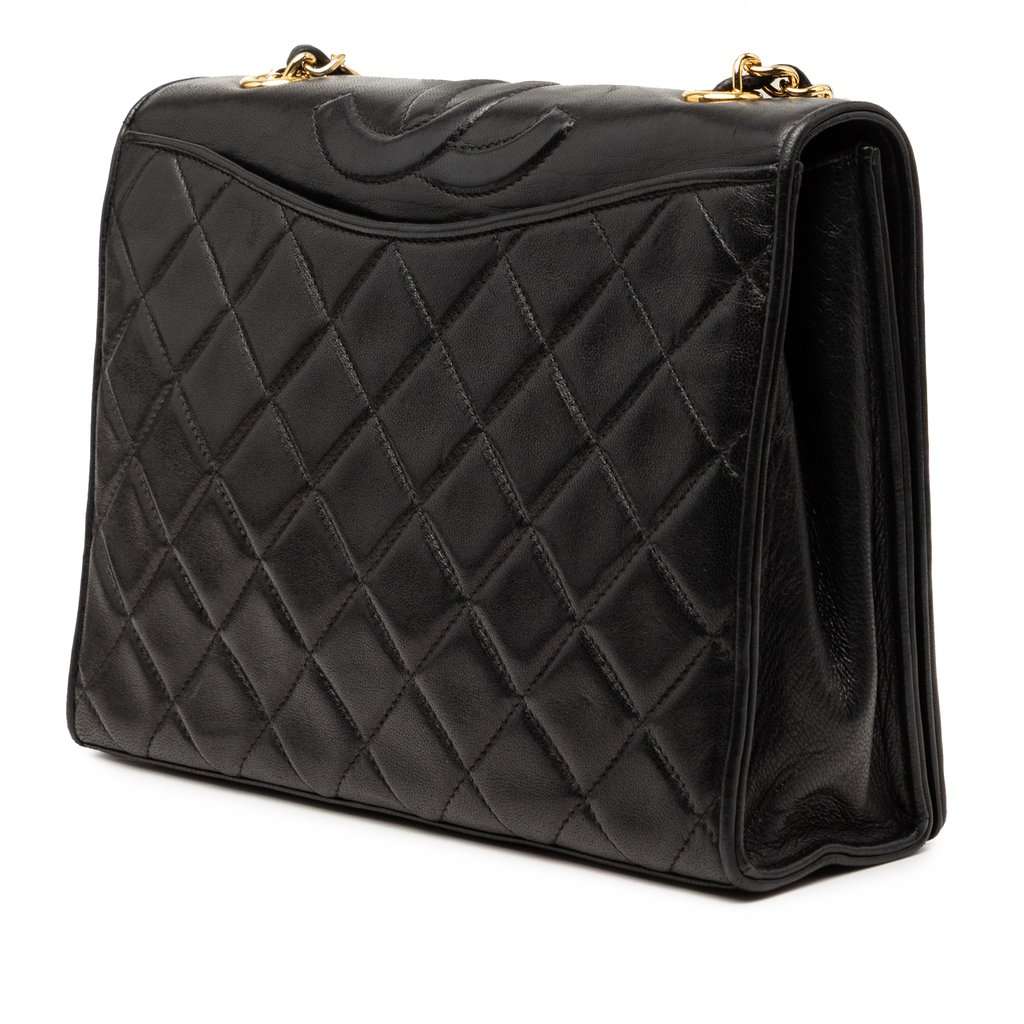 Chanel CC Quilted Lambskin Full Flap Crossbody Black Leather Very good condition - Back View
