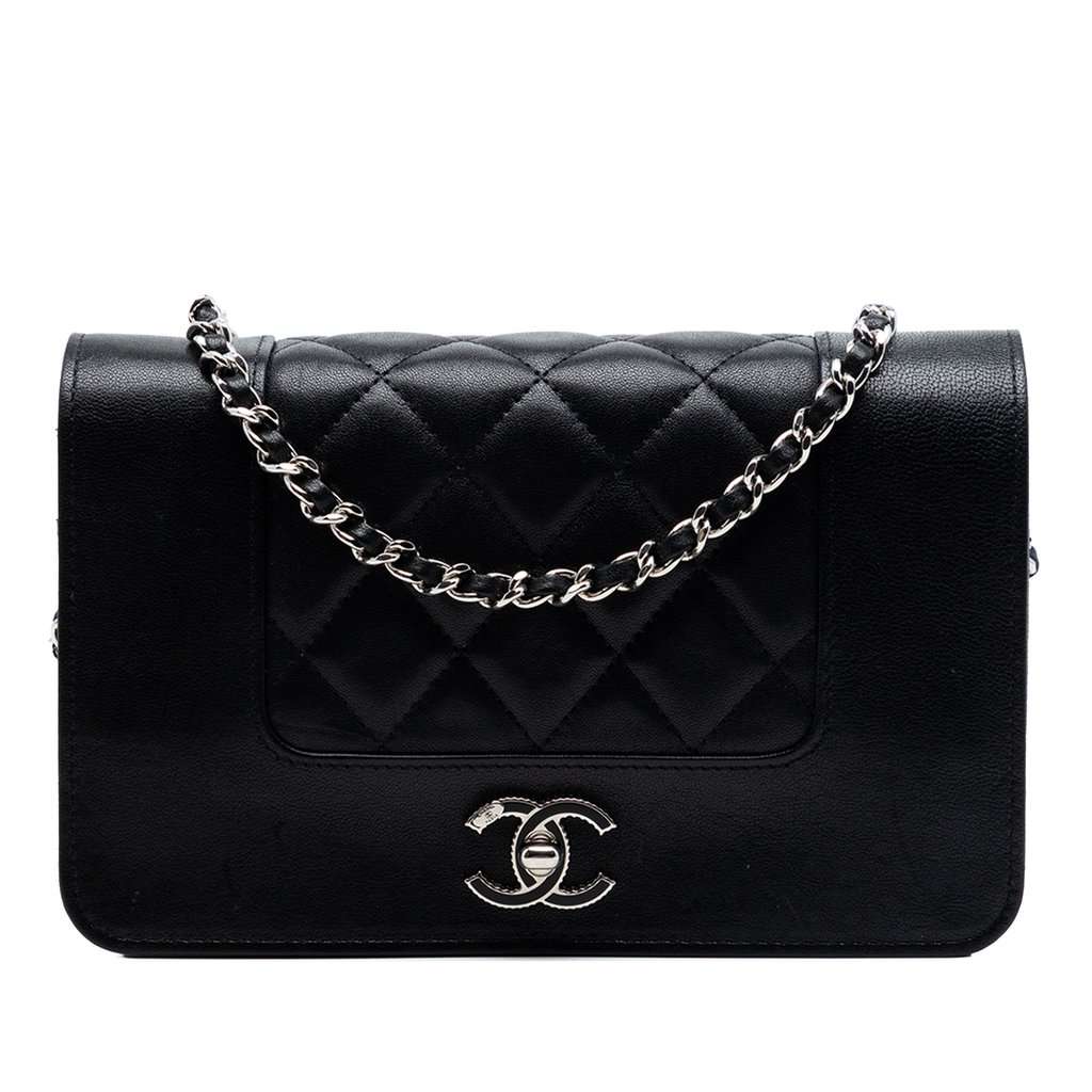 Chanel Quilted Sheepskin Mademoiselle Wallet on Chain Black Leather Very good condition - Front View