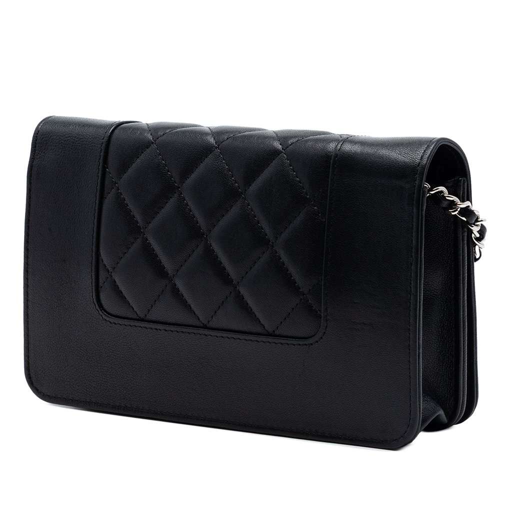 Chanel Quilted Sheepskin Mademoiselle Wallet on Chain Black Leather Very good condition - Back View