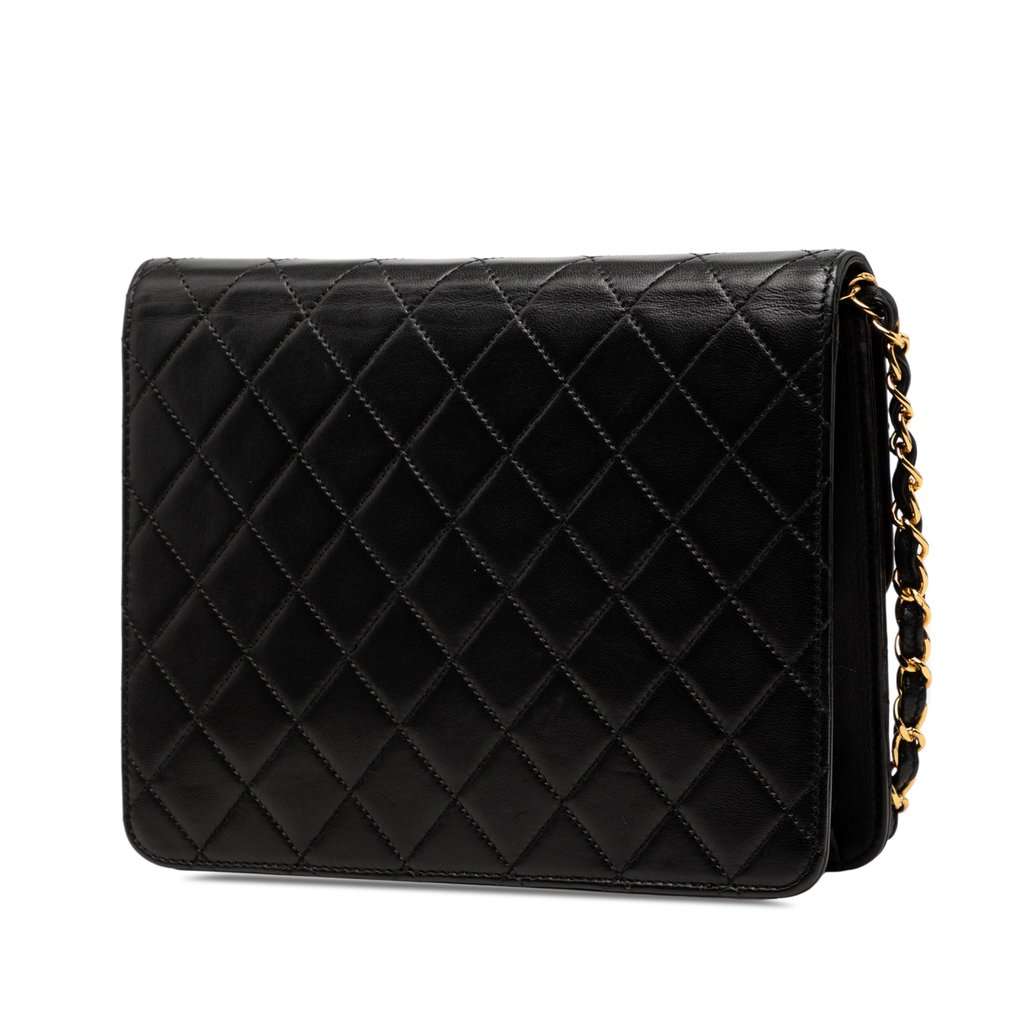 Chanel Small CC Quilted Lambskin Single Flap Black Leather Very good - Back View
