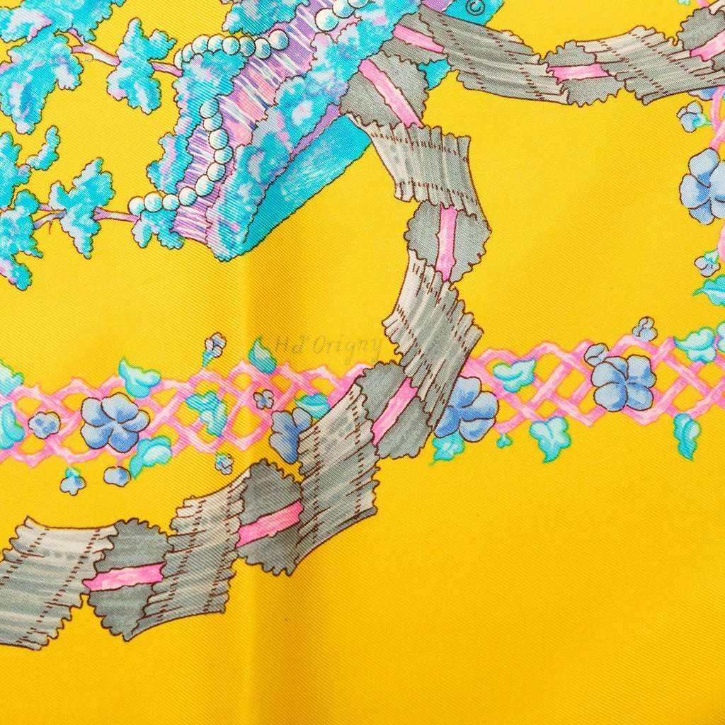 Hermès Le Sacre du Printemps Silk Scarf 90 Yellow Very good - Model View