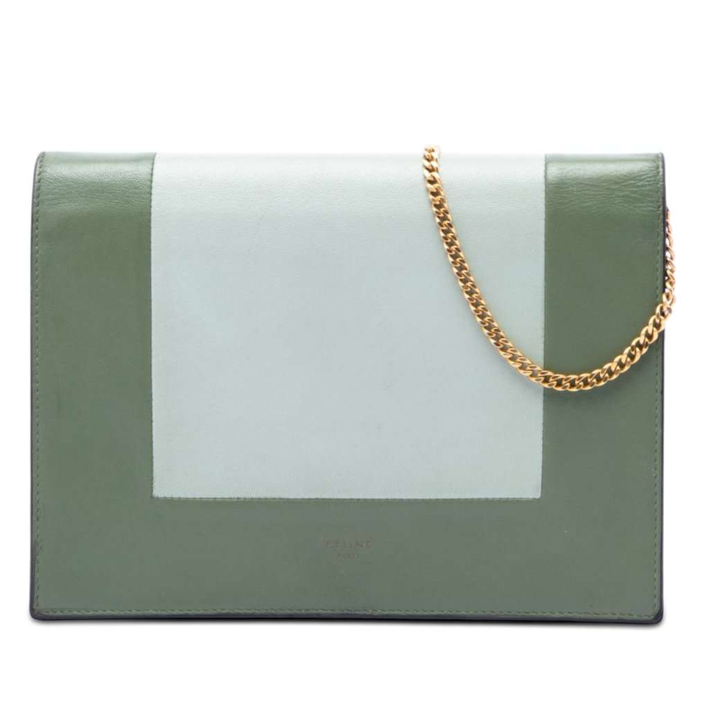 Celine Bicolor Leather Frame Wallet on Chain Green Leather Very good - Front View