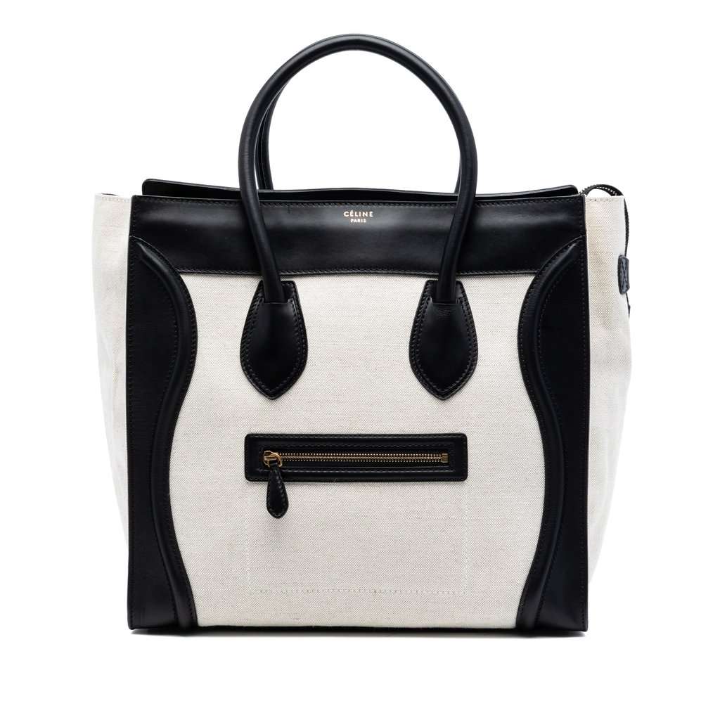 Celine Mini Bicolor Canvas and Leather Luggage Tote Brown Very good condition - Front View