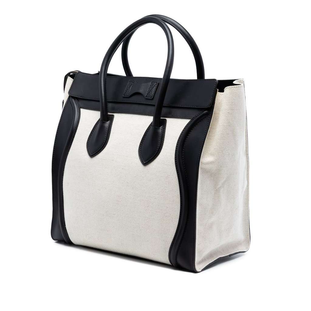 Celine Mini Bicolor Canvas and Leather Luggage Tote Brown Very good condition - Back View