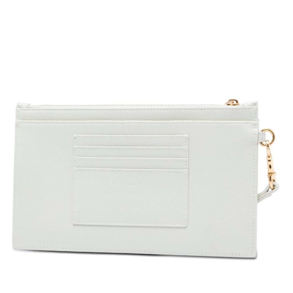 Saint Laurent Grain De Poudre Chevron Monogram Bill Pouch White Leather Very good - Back View
