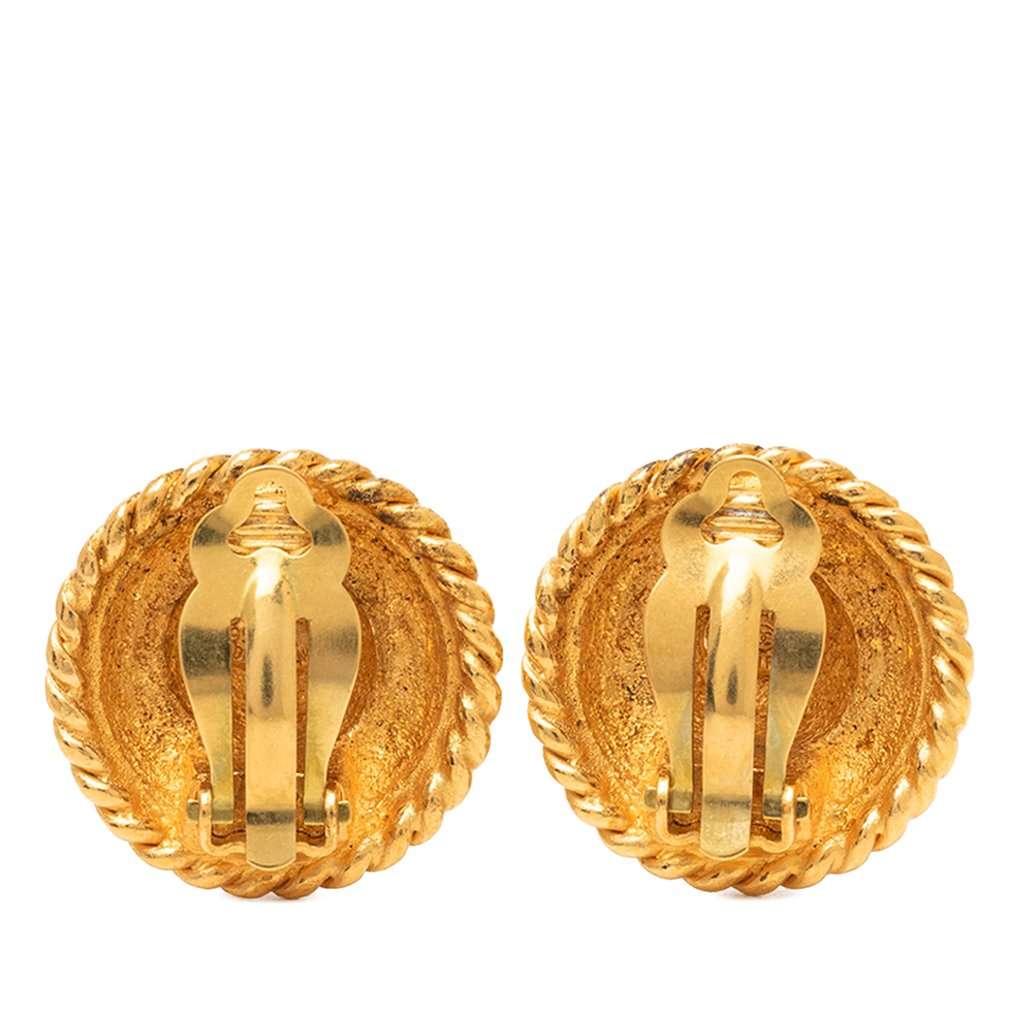 Chanel CC Gold Plated Round Logo Clip On Earrings Gold Metal Very good - Back View